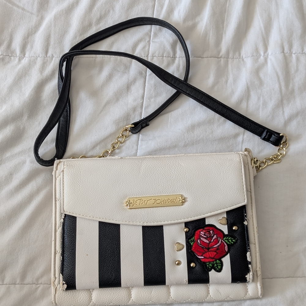Betsey Johnson Black and White Striped Crossbody